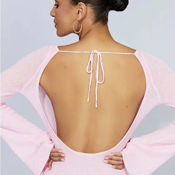 Meshki pink knit flare sleeve mini dress - Picture 2 of 8